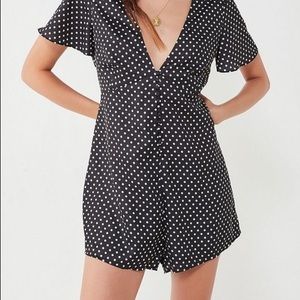 Button up polka dot romper